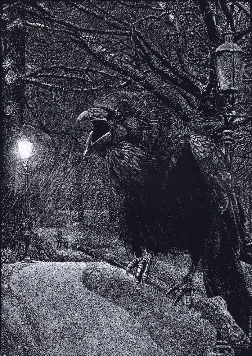 My Daughter Got Me A Black Sketchbook Years Ago, Here Are 23 New White Pen Drawings That I Made