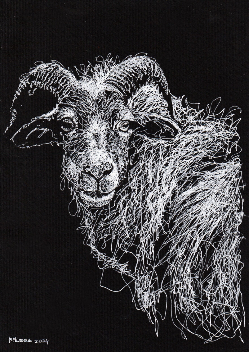 My Daughter Got Me A Black Sketchbook Years Ago, Here Are 23 New White Pen Drawings That I Made