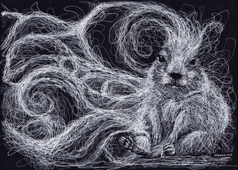 My Daughter Got Me A Black Sketchbook Years Ago, Here Are 23 New White Pen Drawings That I Made