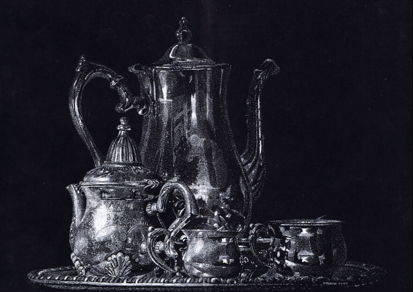 My Daughter Got Me A Black Sketchbook Years Ago, Here Are 23 New White Pen Drawings That I Made