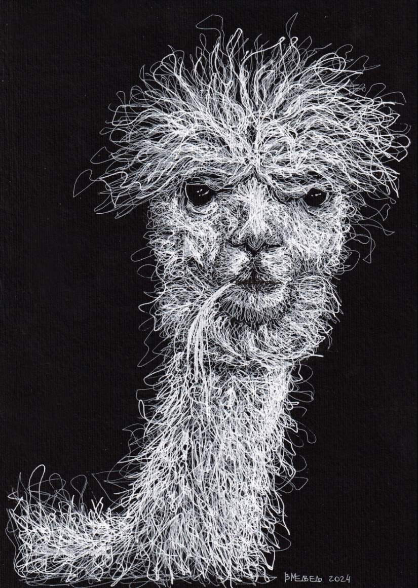 My Daughter Got Me A Black Sketchbook Years Ago, Here Are 23 New White Pen Drawings That I Made