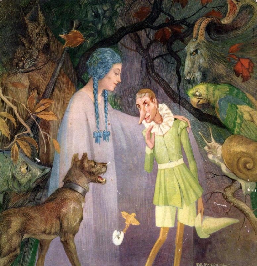 The unchildlike secret of the "Golden Key", or Why Malvina had blue hair