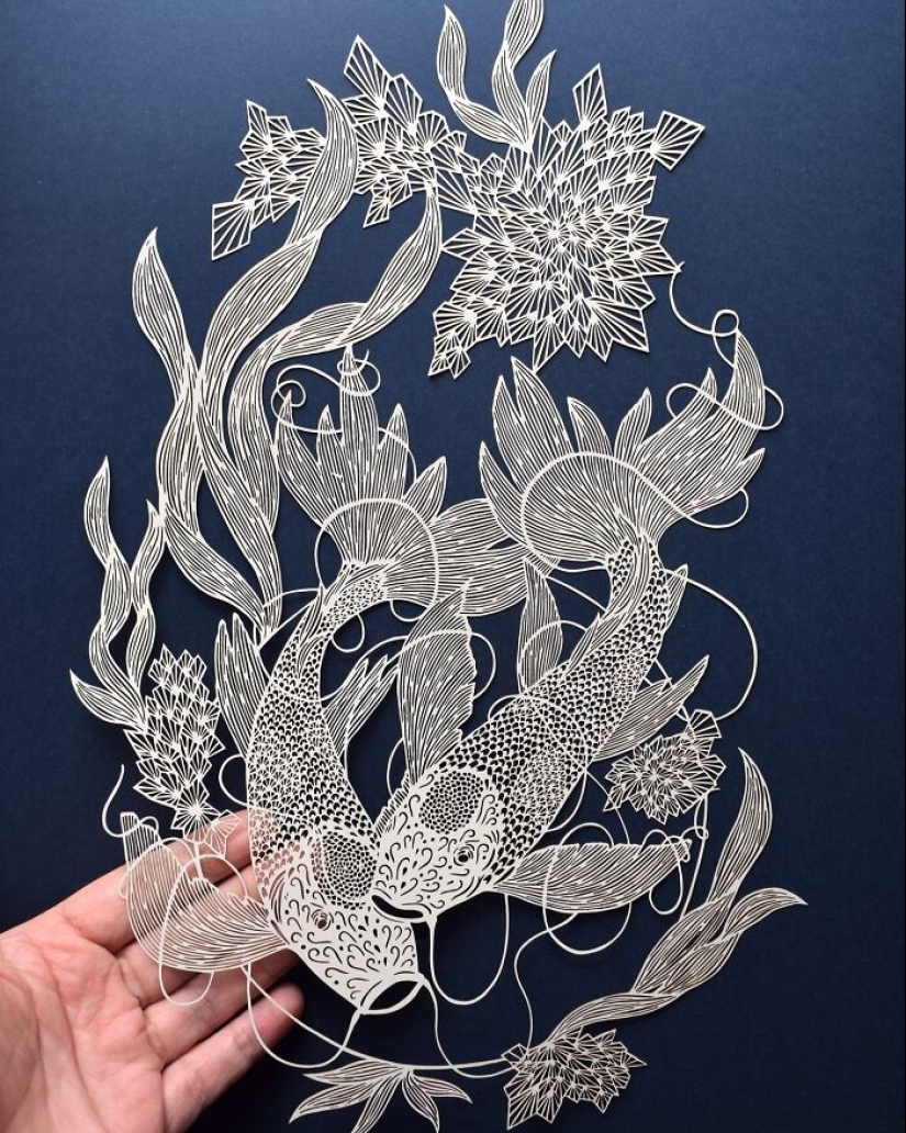 12 hermosas obras de arte en papel cortadas a mano con motivos de la naturaleza, de Pippa Dyrlaga