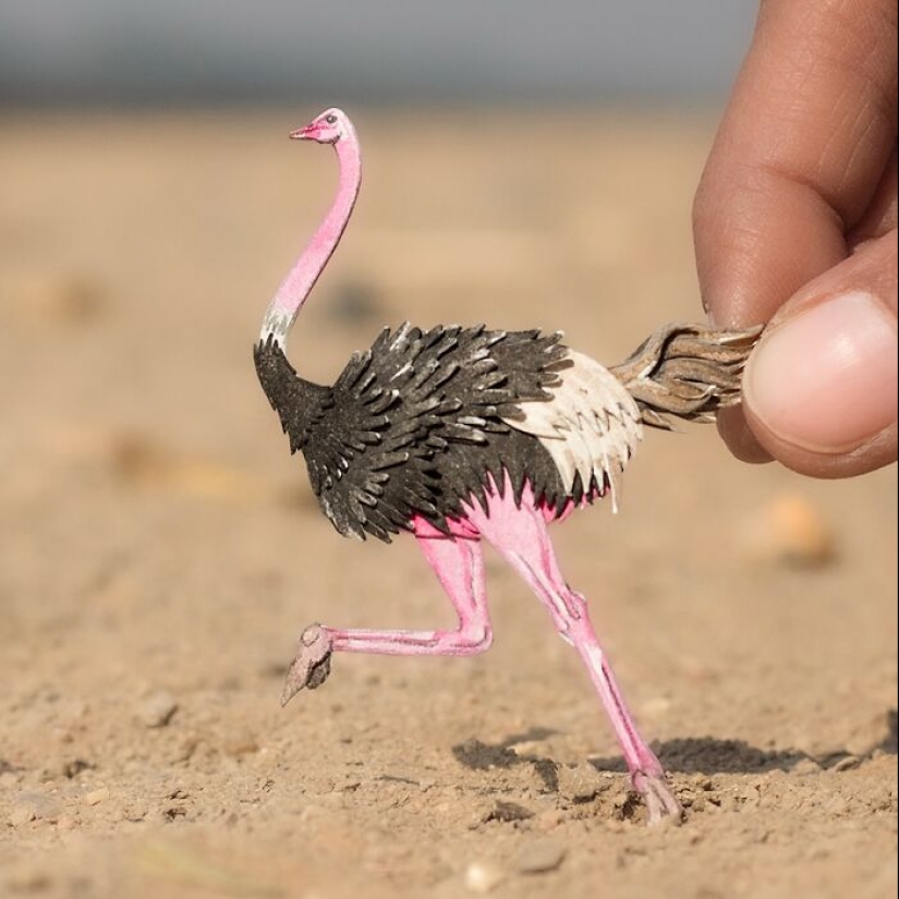 14 pequeñas esculturas de papel realistas de animales que este dúo ha creado
