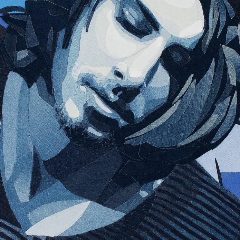 14 realistic portraits of celebrities made of denim
