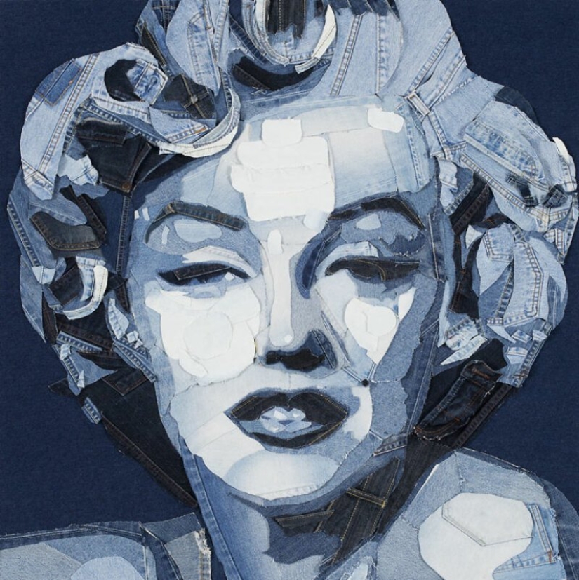 14 realistic portraits of celebrities made of denim