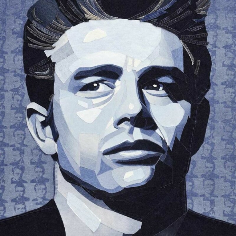 14 realistic portraits of celebrities made of denim
