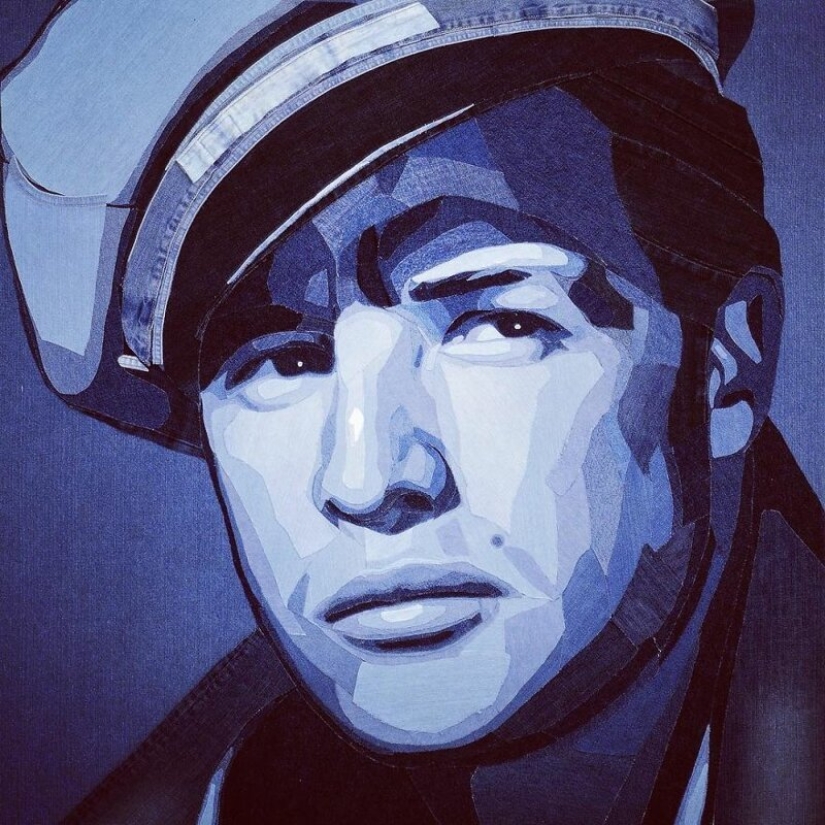 14 realistic portraits of celebrities made of denim