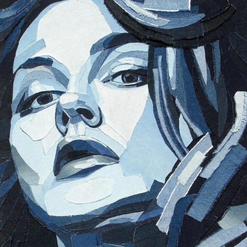 14 realistic portraits of celebrities made of denim