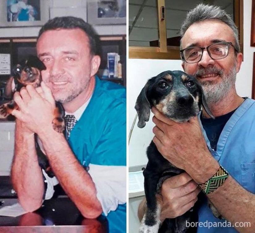 20 de tocar las fotos de los perros y sus dueños en el comienzo de una amistad después de muchos años
