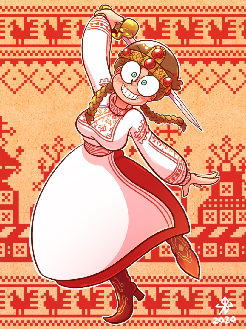 22 works by a Japanese artist who mixed Slavic motifs with manga