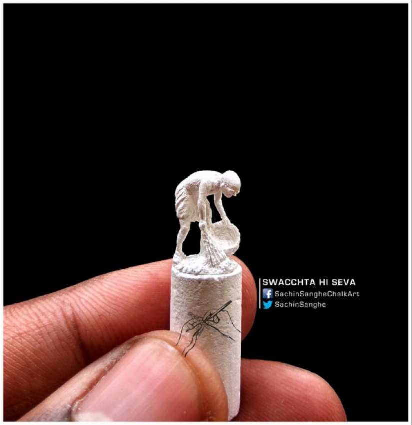 A guy from India carves incredible tiny sculptures out of small crayons A guy from India carves incredible tiny sculptures out of small crayons