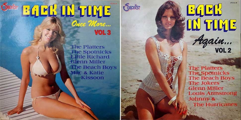 A sexy bikini with record covers 60-80 years