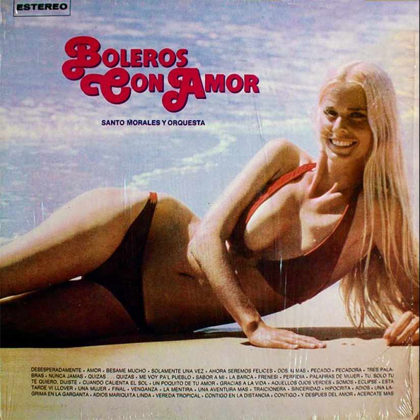A sexy bikini with record covers 60-80 years