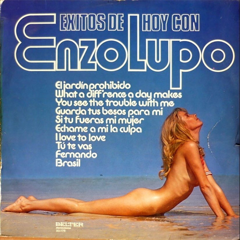 A sexy bikini with record covers 60-80 years