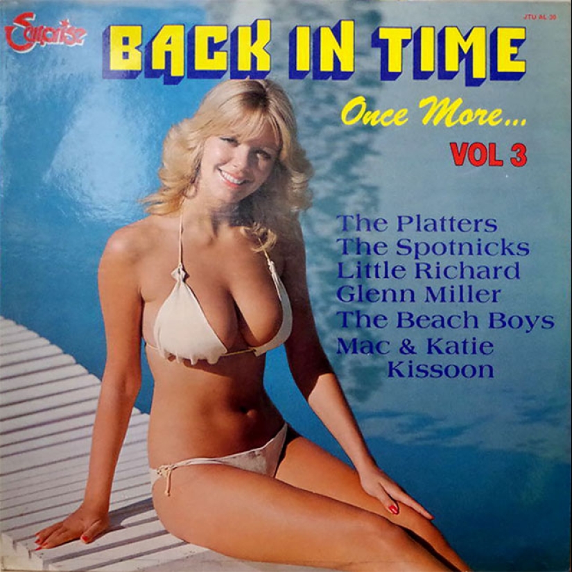 A sexy bikini with record covers 60-80 years