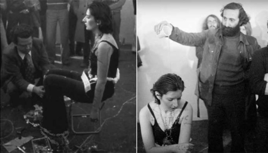 A terrible experiment: the artist stood at attention for 6 hours and allowed the audience to do anything with her A terrible experiment: the artist stood at attention for 6 hours and allowed the audience to do anything with her