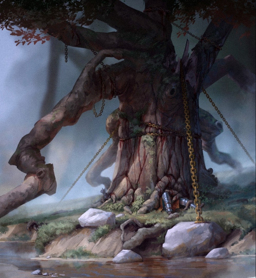 "An oak tree was cut down near Lukomorye": dark fantasy art "An oak tree was cut down near Lukomorye": dark fantasy art