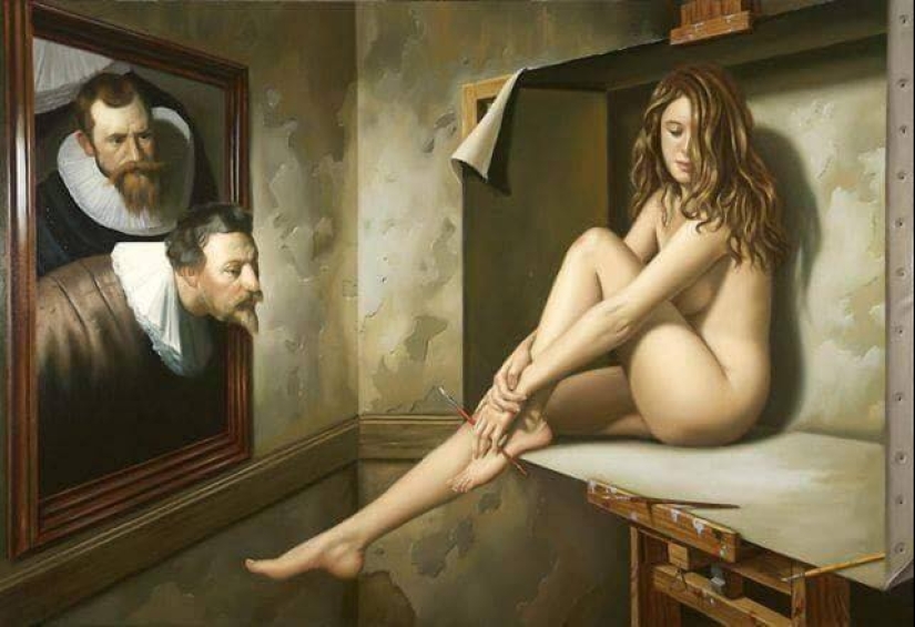 Angelical y terrenal en la pintura del artista surrealista Juan Medina