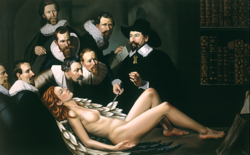 Angelical y terrenal en la pintura del artista surrealista Juan Medina