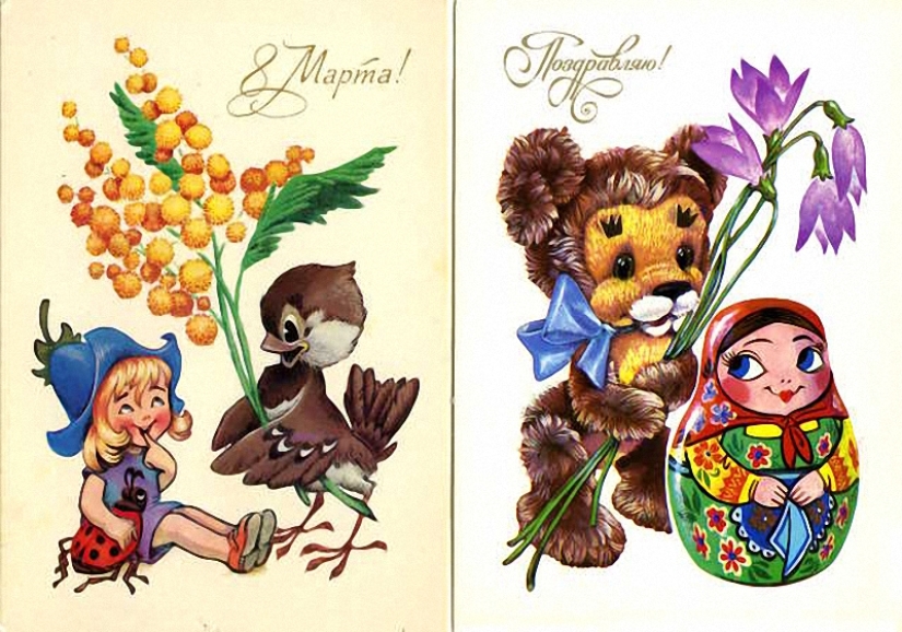 Antigua tarjeta postal para el 8 de Marzo de