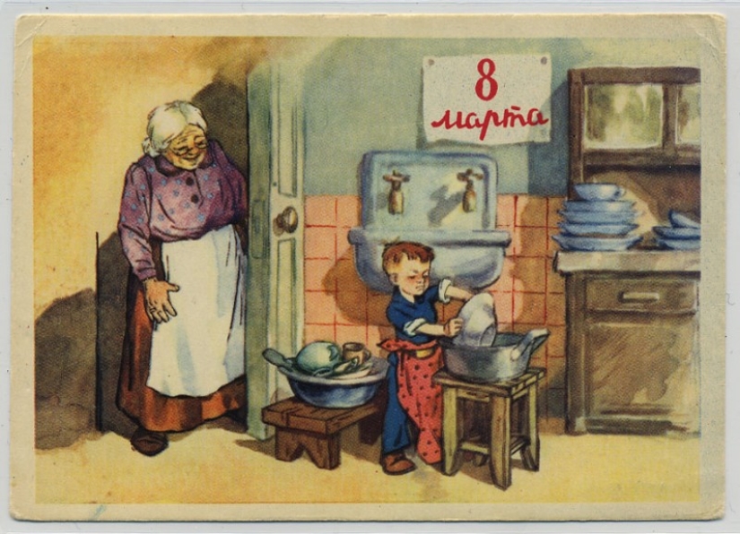 Antigua tarjeta postal para el 8 de Marzo de