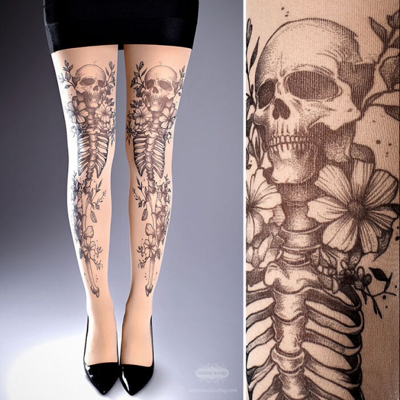 Aquí hay 16 medias con tatuajes que diseñé recientemente