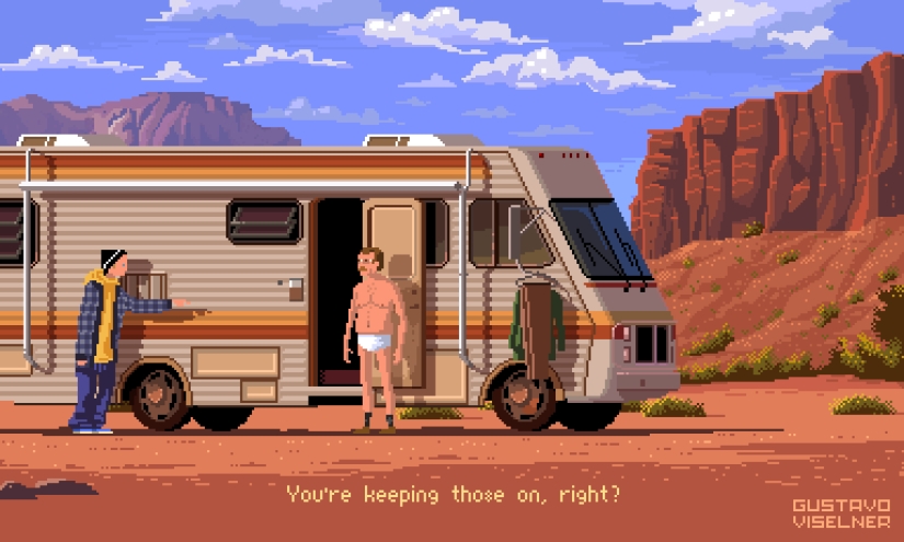 Artist redraws stills from the TV series in the style of ancient computer games Artist redraws stills from the TV series in the style of ancient computer games