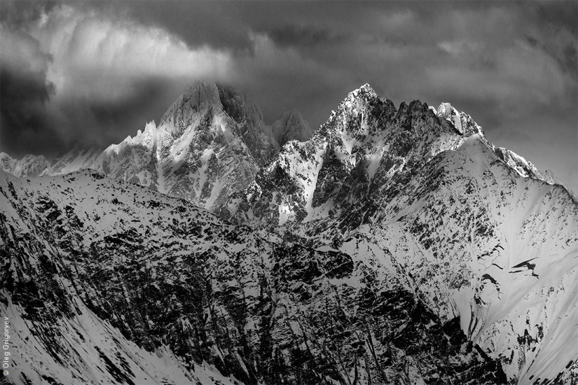 Black and white photography of mountains