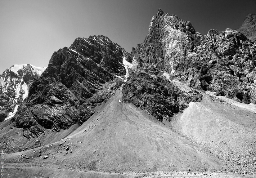 Black and white photography of mountains