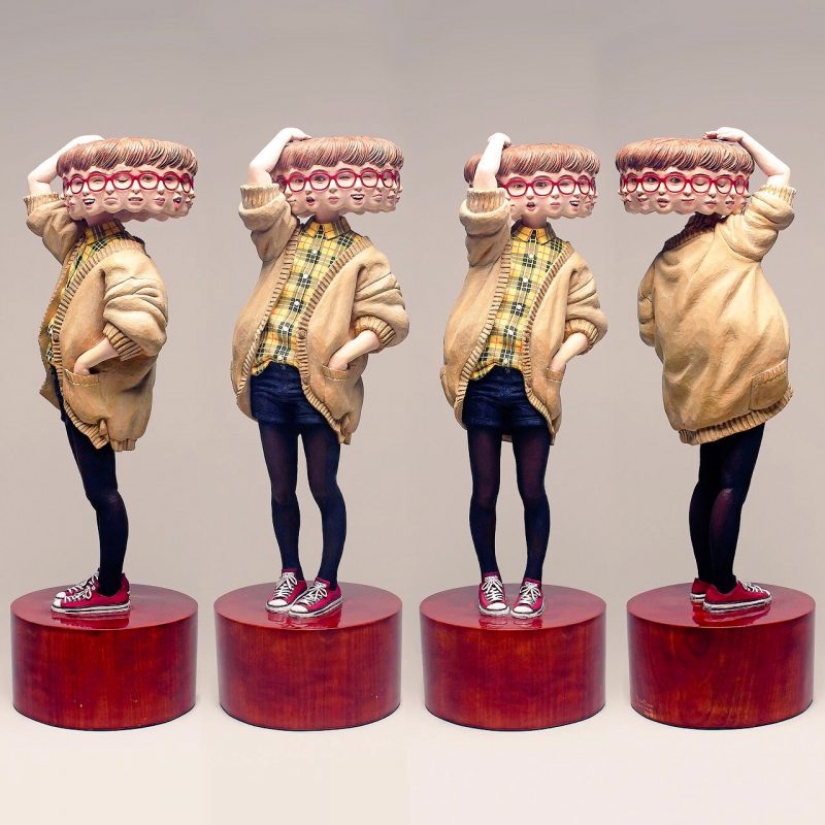 Changeable mood wooden sculptures Yoshitoshi Kanemaki