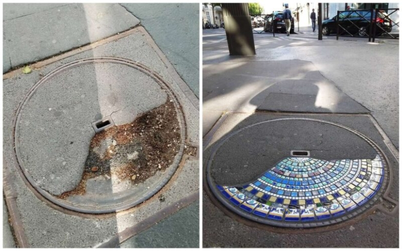 Cirujano vial de Lyon: Artista callejero remienda baches con mosaicos Cirujano vial de Lyon: Artista callejero remienda baches con mosaicos