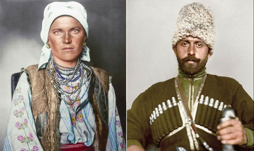 Colored century photographs of immigrants who arrived in the USA, reveal the contrast of cultures