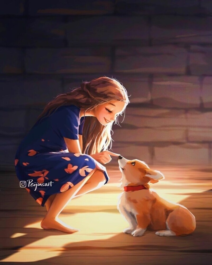 Cute drawings of a girl under the nickname Peijin about how animals improve our lives