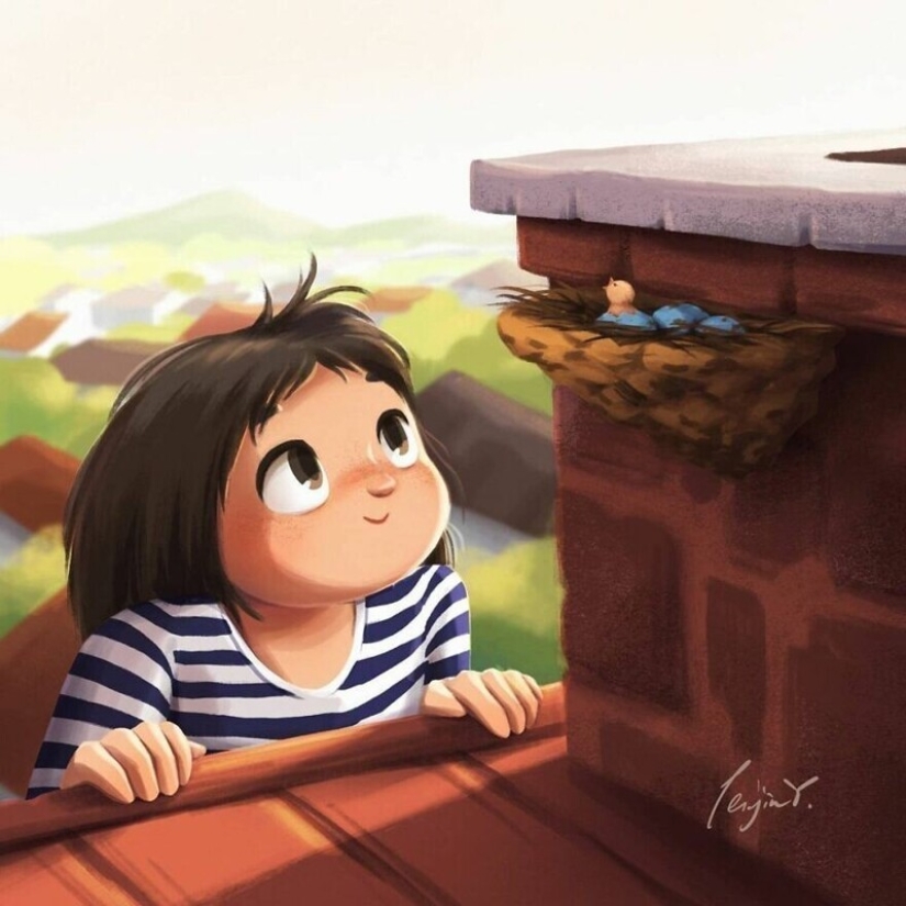 Cute drawings of a girl under the nickname Peijin about how animals improve our lives