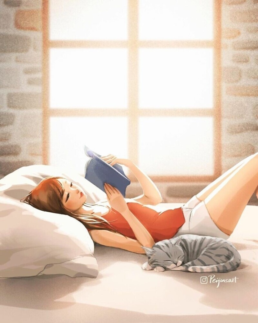 Cute drawings of a girl under the nickname Peijin about how animals improve our lives