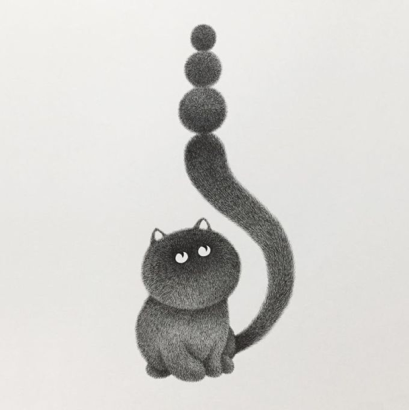 Cute fluffiness: charming cats drawn with a gel pen Cute fluffiness: charming cats drawn with a gel pen