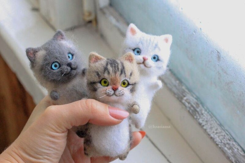Cute kittens made of felt from the needlewoman Elizabeth Delektorskaya