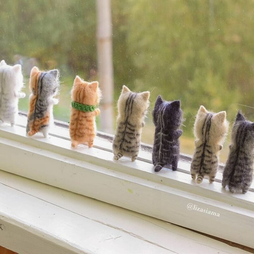 Cute kittens made of felt from the needlewoman Elizabeth Delektorskaya