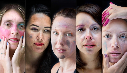 Daughters-mothers: little girls did their moms makeup