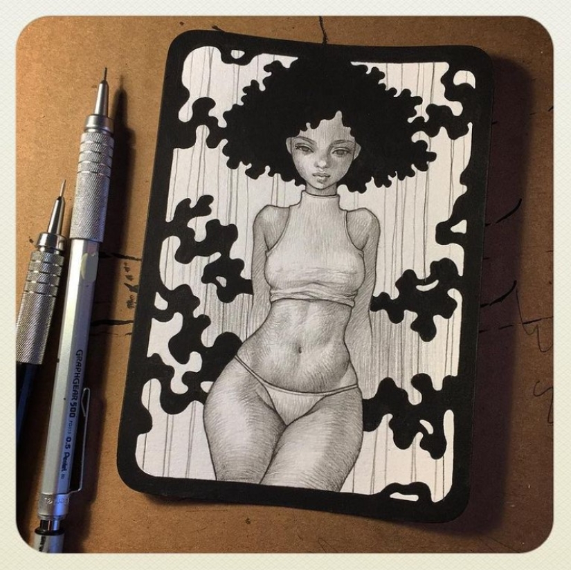 Delicadas y seductoras pinturas en madera de Audrey Kawasaki