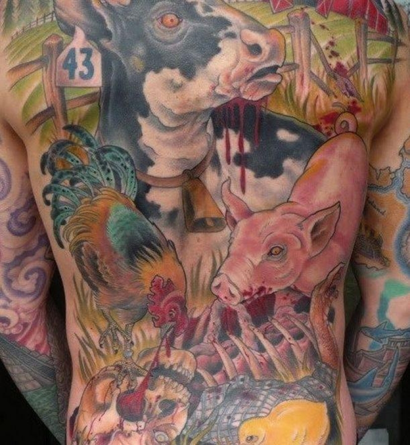 "Eat your salad — don't mess with guys": what is a tattoo cover themselves vegans "Eat your salad — don't mess with guys": what is a tattoo cover themselves vegans