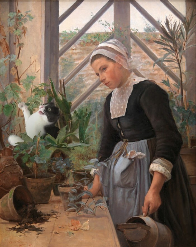 El artista hizo que las pinturas de los viejos maestros fueran aún mejores agregando gatos allí