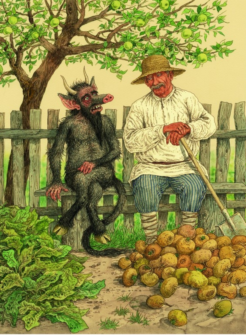 Evil and good Slavic evil spirits in the paintings of Valery Slauk