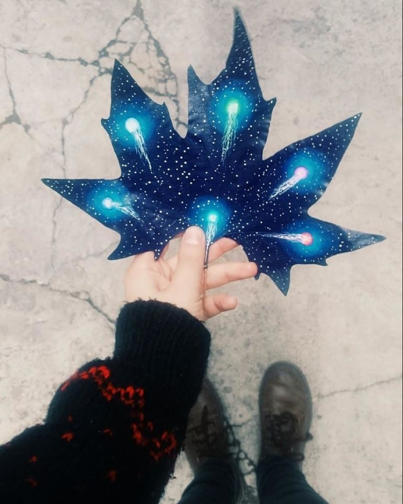 Fantastic worlds on dry maple leaves Fantastic worlds on dry maple leaves