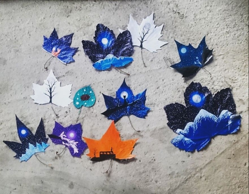 Fantastic worlds on dry maple leaves Fantastic worlds on dry maple leaves