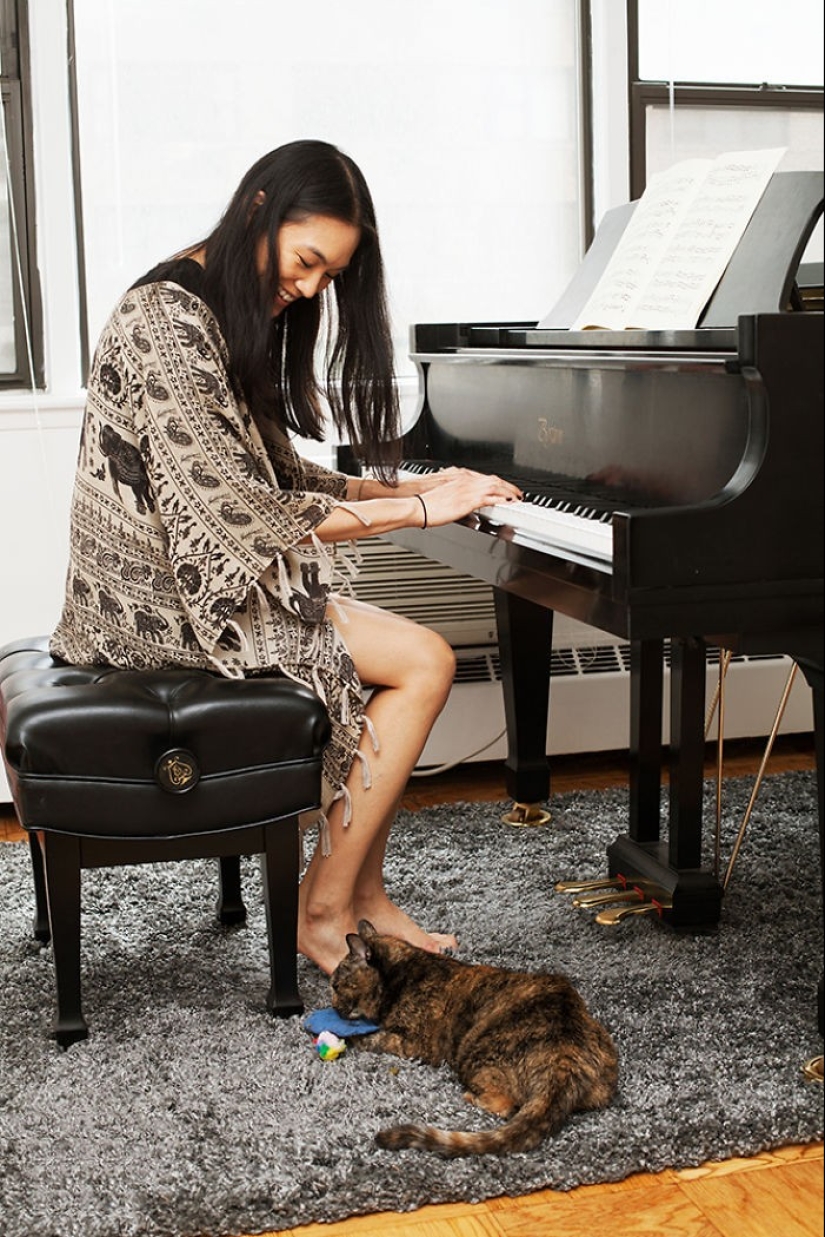 Girl, sheltered homeless cats