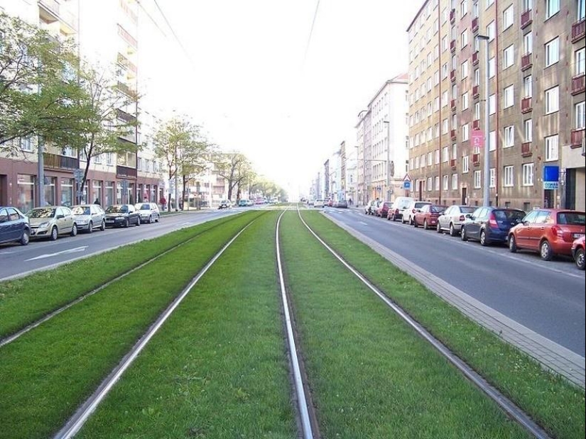 Green tram tracks in Europe Green tram tracks in Europe