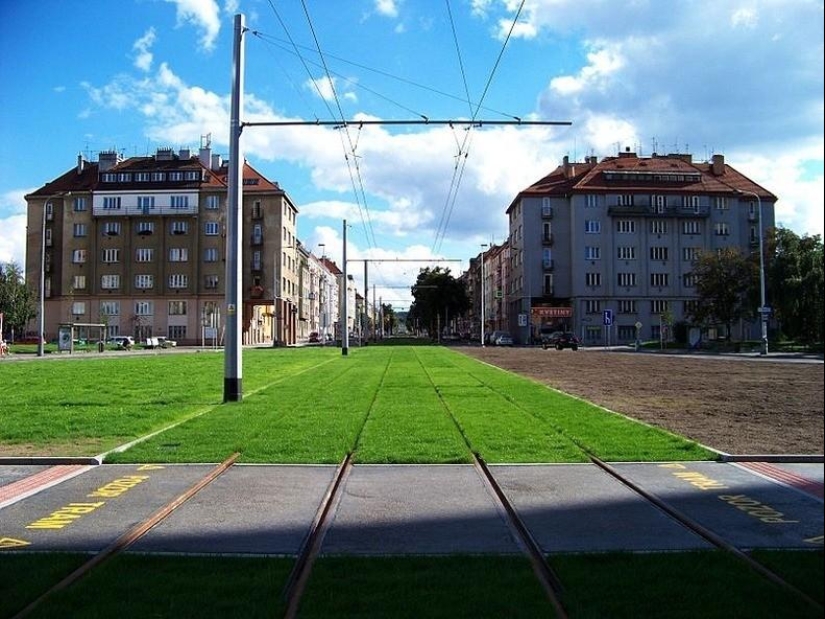 Green tram tracks in Europe Green tram tracks in Europe