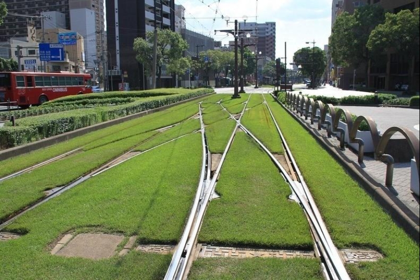 Green tram tracks in Europe Green tram tracks in Europe